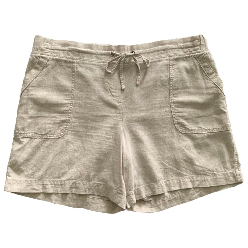 TALBOTS Womens' Oatmeal Heather Linen Drawstring Cargo Shorts Sz 14 Petite